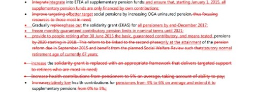 Un boligrafo con muy clara intencionalidad tacha las propuestas griegas